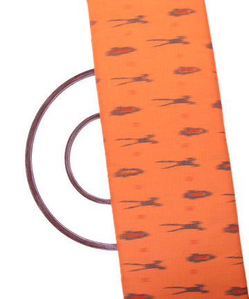 Orange Colour Abstract Print Ikat Cotton Fabric( 1 Meter )